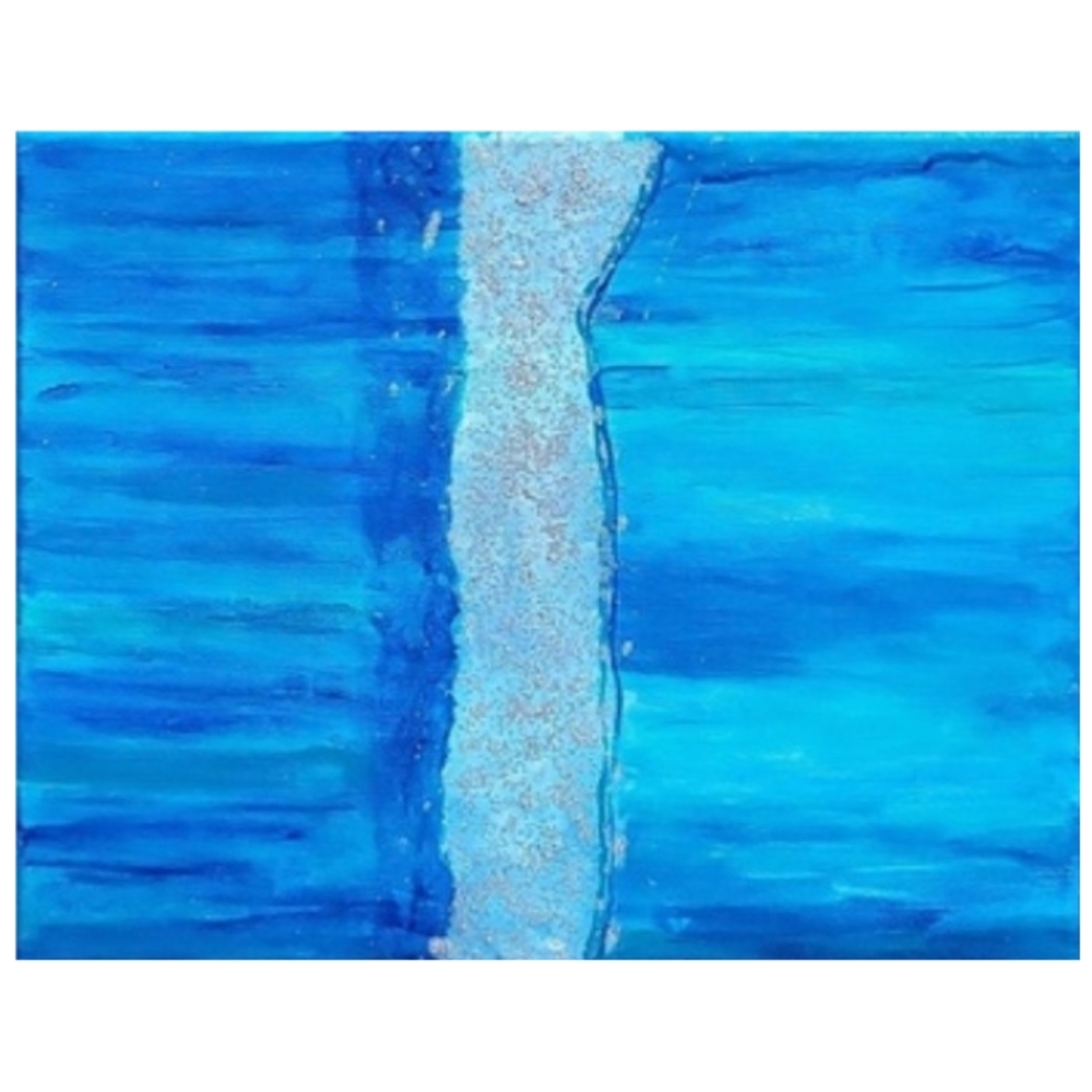 Hand Crafted Blue and Turquoise Abstract Design 11x14 Inches Canvas Painting - Picture 3 of 4
